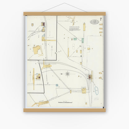 Old map wall art mockup — magnetic wood frame on white wall — Sanborn Fire Insurance Map from Bessemer, Gogebic County, Michigan (1898), Sheet #0007