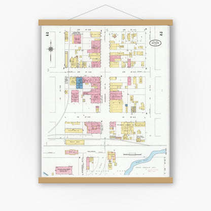 Old map wall art mockup — magnetic wood frame on white wall — Sanborn Fire Insurance Map from Aitkin, Aitkin County, Minnesota (1929), Sheet #0002