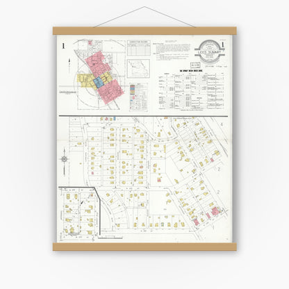 Old map wall art mockup — magnetic wood frame on white wall — Sanborn Fire Insurance Map from Lee's Summit, Jackson County, Missouri (1935) - Complete Map Set