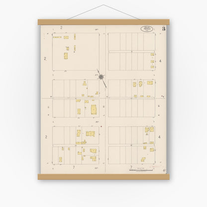 Old map wall art mockup — magnetic wood frame on white wall — Sanborn Fire Insurance Map from Merced, Merced County, California (1922), Sheet #0003