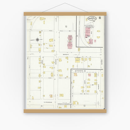 Old map wall art mockup — magnetic wood frame on white wall — Sanborn Fire Insurance Map from Brookville, Jefferson County, Pennsylvania (1910), Sheet #0008