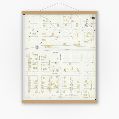 Old map wall art mockup — magnetic wood frame on white wall — Sanborn Fire Insurance Map from Chippewa Falls, Chippewa County, Wisconsin (1903), Sheet #0016