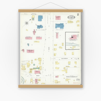 Old map wall art mockup — magnetic wood frame on white wall — Sanborn Fire Insurance Map from Williamstown, Berkshire County, Massachusetts (1908), Sheet #0002