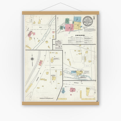 Old map wall art mockup — magnetic wood frame on white wall — Sanborn Fire Insurance Map from Scottsville, Monroe County, New York (1912) - Complete Map Set