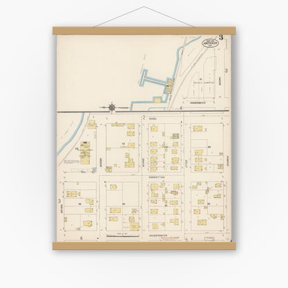 Old map wall art mockup — magnetic wood frame on white wall — Sanborn Fire Insurance Map from Antioch, Contra Costa County, California (1912), Sheet #0003