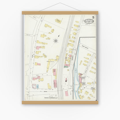 Old map wall art mockup — magnetic wood frame on white wall — Sanborn Fire Insurance Map from Northampton, Hampshire County, Massachusetts (1895), Sheet #0005