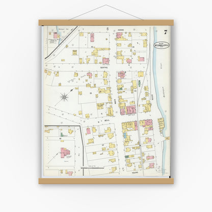Old map wall art mockup — magnetic wood frame on white wall — Sanborn Fire Insurance Map from McConnelsville, Morgan County, Ohio (1901), Sheet #0007