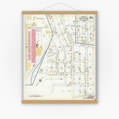 Old map wall art mockup — magnetic wood frame on white wall — Sanborn Fire Insurance Map from Philipsburg, Centre County, Pennsylvania (1917), Sheet #0010