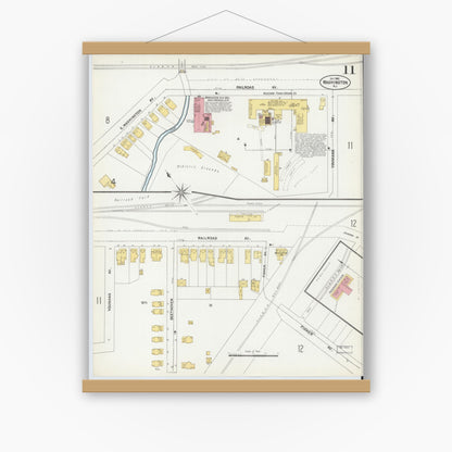 Old map wall art mockup — magnetic wood frame on white wall — Sanborn Fire Insurance Map from Washington, Warren County, New Jersey (1902), Sheet #0011