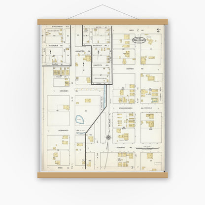 Old map wall art mockup — magnetic wood frame on white wall — Sanborn Fire Insurance Map from Pablo Beach, Duval County, Florida (1917), Sheet #0002