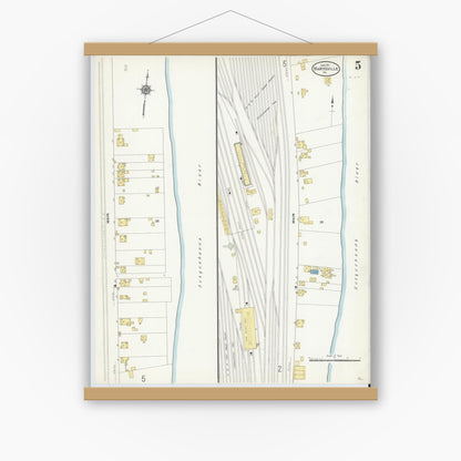 Old map wall art mockup — magnetic wood frame on white wall — Sanborn Fire Insurance Map from Marysville, Perry County, Pennsylvania (1911), Sheet #0005