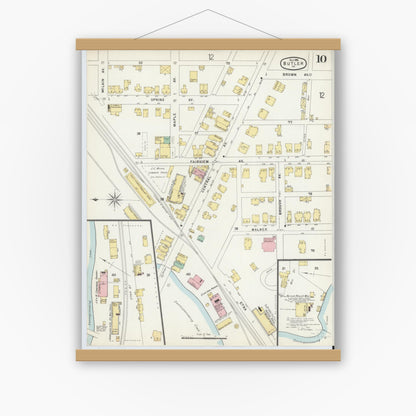 Old map wall art mockup — magnetic wood frame on white wall — Sanborn Fire Insurance Map from Butler, Butler County, Pennsylvania (1896), Sheet #0010