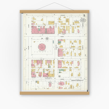 Old map wall art mockup — magnetic wood frame on white wall — Sanborn Fire Insurance Map from Bryan, Williams County, Ohio (1899), Sheet #0005