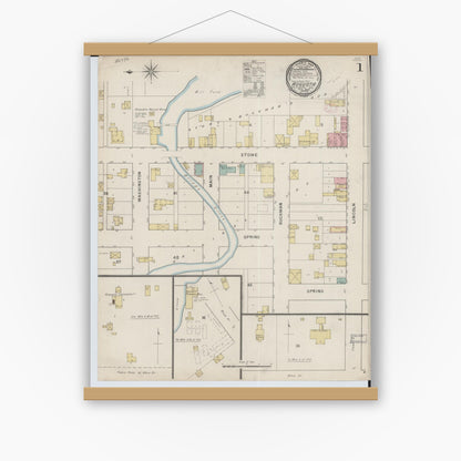 Old map wall art mockup — magnetic wood frame on white wall — Sanborn Fire Insurance Map from Augusta, Eau Claire County, Wisconsin (1894) - Complete Map Set