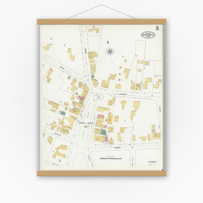 Old map wall art mockup — magnetic wood frame on white wall — Sanborn Fire Insurance Map from Bridgewater, Plymouth County, Massachusetts (1906), Sheet #0005