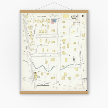 Old map wall art mockup — magnetic wood frame on white wall — Sanborn Fire Insurance Map from Nyack, Rockland County, New York. (1910), Sheet #0011