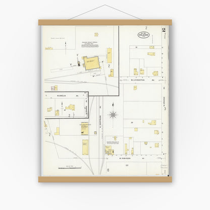 Old map wall art mockup — magnetic wood frame on white wall — Sanborn Fire Insurance Map from Orlando, Orange County, Florida (1908), Sheet #0002