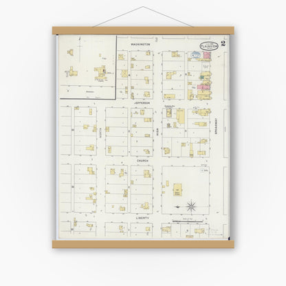 Old map wall art mockup — magnetic wood frame on white wall — Sanborn Fire Insurance Map from Plainview, Wabasha County, Minnesota (1894), Sheet #0002