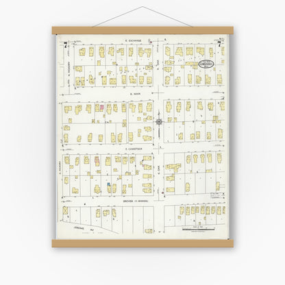 Old map wall art mockup — magnetic wood frame on white wall — Sanborn Fire Insurance Map from Owosso, Shiawassee County, Michigan (1924), Sheet #0007