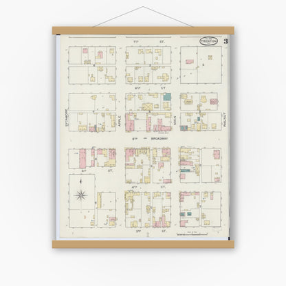 Old map wall art mockup — magnetic wood frame on white wall — Sanborn Fire Insurance Map from Trenton, Clinton County, Illinois (1893), Sheet #0003