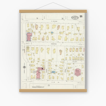 Old map wall art mockup — magnetic wood frame on white wall — Sanborn Fire Insurance Map from Fond du Lac, Fond du Lac County, Wisconsin (1915), Sheet #0018