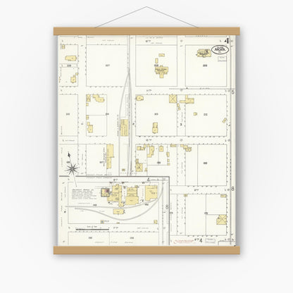 Old map wall art mockup — magnetic wood frame on white wall — Sanborn Fire Insurance Map from Arcata, Humboldt County, California (1908), Sheet #0004