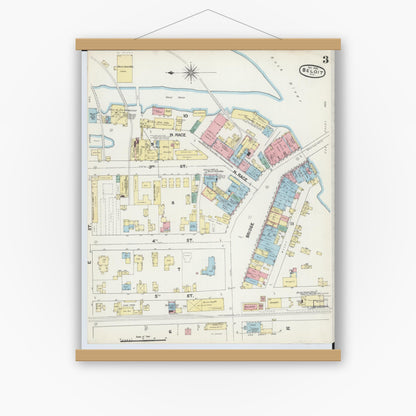 Old map wall art mockup — magnetic wood frame on white wall — Sanborn Fire Insurance Map from Beloit, Rock County, Wisconsin (1890), Sheet #0003