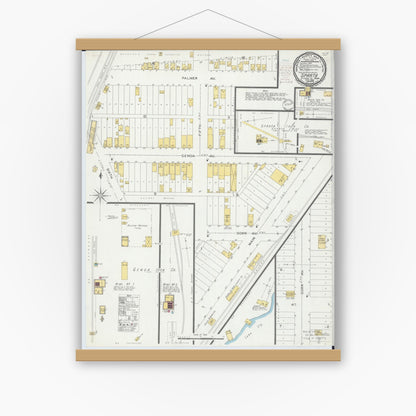 Old map wall art mockup — magnetic wood frame on white wall — Sanborn Fire Insurance Map from Sparta, Saint Louis County, Minnesota (1900), Sheet #0001
