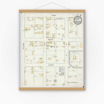 Old map wall art mockup — magnetic wood frame on white wall — Sanborn Fire Insurance Map from Michigamme, Marquette County, Michigan (1892) - Complete Map Set