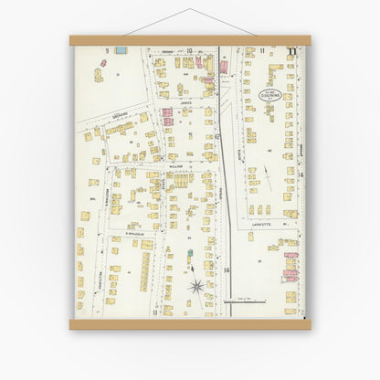 Old map wall art mockup — magnetic wood frame on white wall — Sanborn Fire Insurance Map from Ossining, Westchester County, New York (1903), Sheet #0011