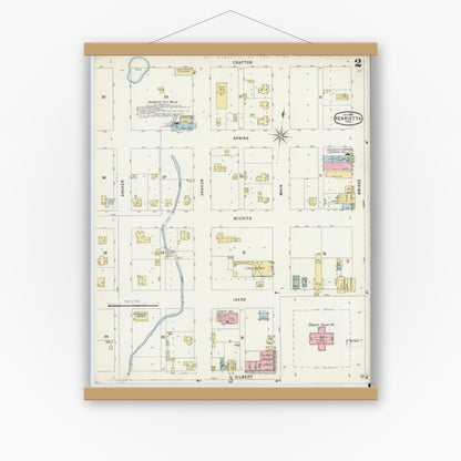 Old map wall art mockup — magnetic wood frame on white wall — Sanborn Fire Insurance Map from Henrietta, Clay County, Texas (1896), Sheet #0002