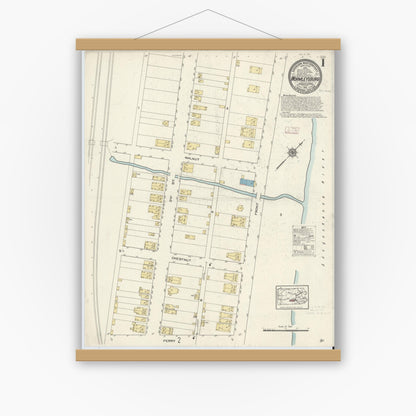 Old map wall art mockup — magnetic wood frame on white wall — Sanborn Fire Insurance Map from Wormleysburg, Cumberland County, Pennsylvania (1913) - Complete Map Set