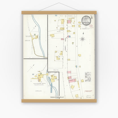 Old map wall art mockup — magnetic wood frame on white wall — Sanborn Fire Insurance Map from Copperopolis, Calaveras County, California (1895) - Complete Map Set