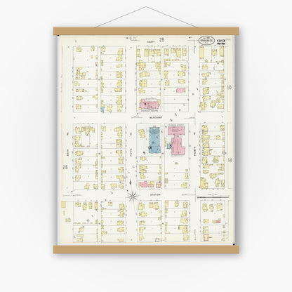 Old map wall art mockup — magnetic wood frame on white wall — Sanborn Fire Insurance Map from Kankakee, Kankakee County, Illinois (1907), Sheet #0022