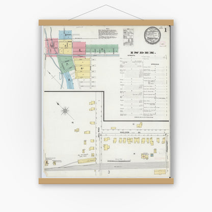 Old map wall art mockup — magnetic wood frame on white wall — Sanborn Fire Insurance Map from Frankfort, Herkimer County, New York (1897) - Complete Map Set