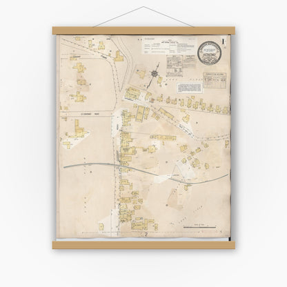 Old map wall art mockup — magnetic wood frame on white wall — Sanborn Fire Insurance Map from Honomu, Hawaii County, Hawaii (1956) - Complete Map Set