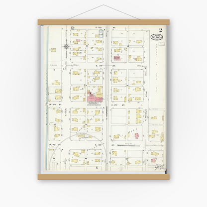 Old map wall art mockup — magnetic wood frame on white wall — Sanborn Fire Insurance Map from Delphos, Van Wert And Allen Counties, Ohio (1911), Sheet #0002