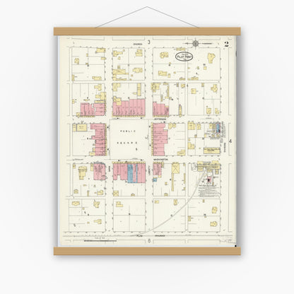 Old map wall art mockup — magnetic wood frame on white wall — Sanborn Fire Insurance Map from Pilot Point, Denton County, Texas (1912), Sheet #0002