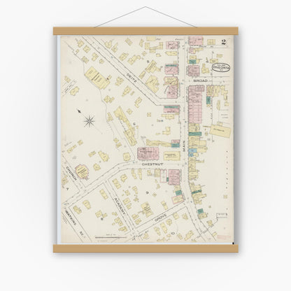 Old map wall art mockup — magnetic wood frame on white wall — Sanborn Fire Insurance Map from Oneonta, Otsego County, New York (1886) - Complete Map Set