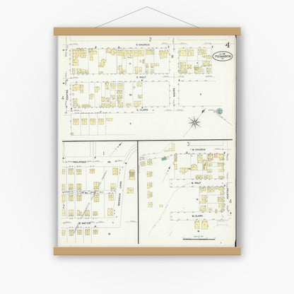 Old map wall art mockup — magnetic wood frame on white wall — Sanborn Fire Insurance Map from Pocahontas, Tazewell County, Virginia (1908), Sheet #0004