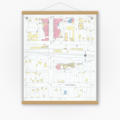 Old map wall art mockup — magnetic wood frame on white wall — Sanborn Fire Insurance Map from Janesville, Waseca County, Minnesota (1947), Sheet #0003