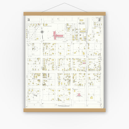 Old map wall art mockup — magnetic wood frame on white wall — Sanborn Fire Insurance Map from Refugio, Refugio County, Texas (1935), Sheet #0003