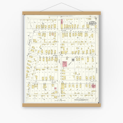 Old map wall art mockup — magnetic wood frame on white wall — Sanborn Fire Insurance Map from Dennison, Tuscarawas County, Ohio (1921), Sheet #0007