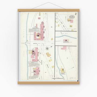 Old map wall art mockup — magnetic wood frame on white wall — Sanborn Fire Insurance Map from Belding, Ionia County, Michigan (1908), Sheet #0007