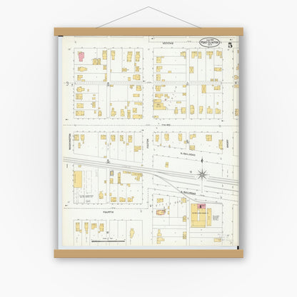 Old map wall art mockup — magnetic wood frame on white wall — Sanborn Fire Insurance Map from Port Clinton, Ottawa County, Ohio (1904), Sheet #0005