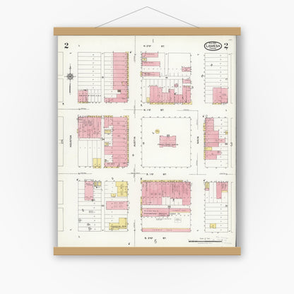 Old map wall art mockup — magnetic wood frame on white wall — Sanborn Fire Insurance Map from Lamesa, Dawson County, Texas (1925), Sheet #0002