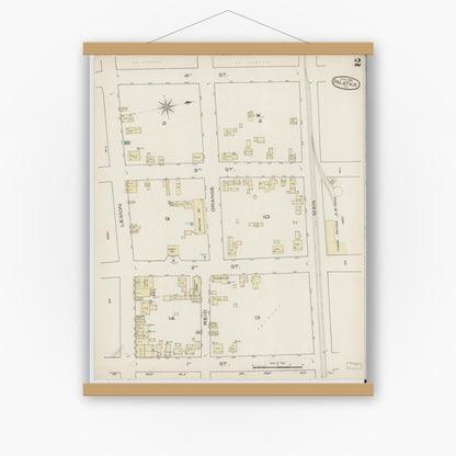 Old map wall art mockup — magnetic wood frame on white wall — Sanborn Fire Insurance Map from Palatka, Putnam County, Florida (1885), Sheet #0002