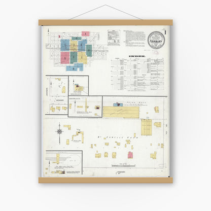 Old map wall art mockup — magnetic wood frame on white wall — Sanborn Fire Insurance Map from Fairbury, Livingston County, Illinois (1911), Sheet #0001