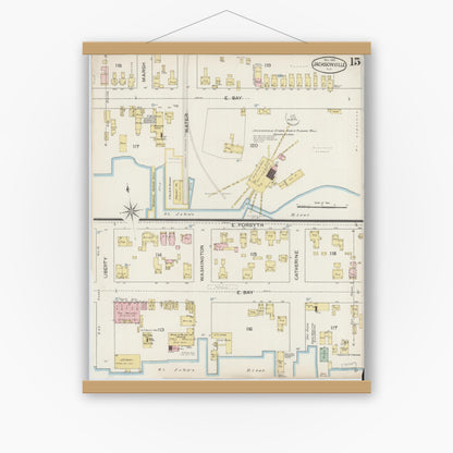 Old map wall art mockup — magnetic wood frame on white wall — Sanborn Fire Insurance Map from Jacksonville, Duval County, Florida (1887), Sheet #0015