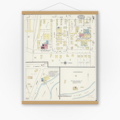 Old map wall art mockup — magnetic wood frame on white wall — Sanborn Fire Insurance Map from Owatonna, Steele County, Minnesota (1915), Sheet #0002